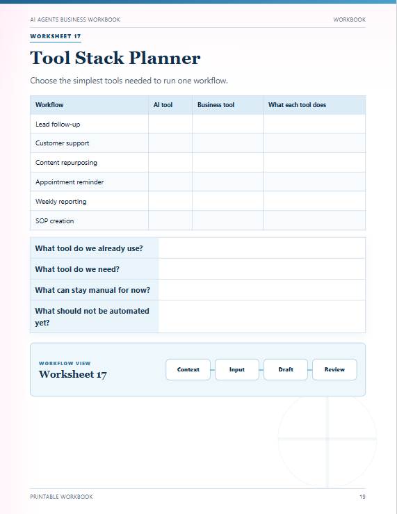 Workbook page — tools planner